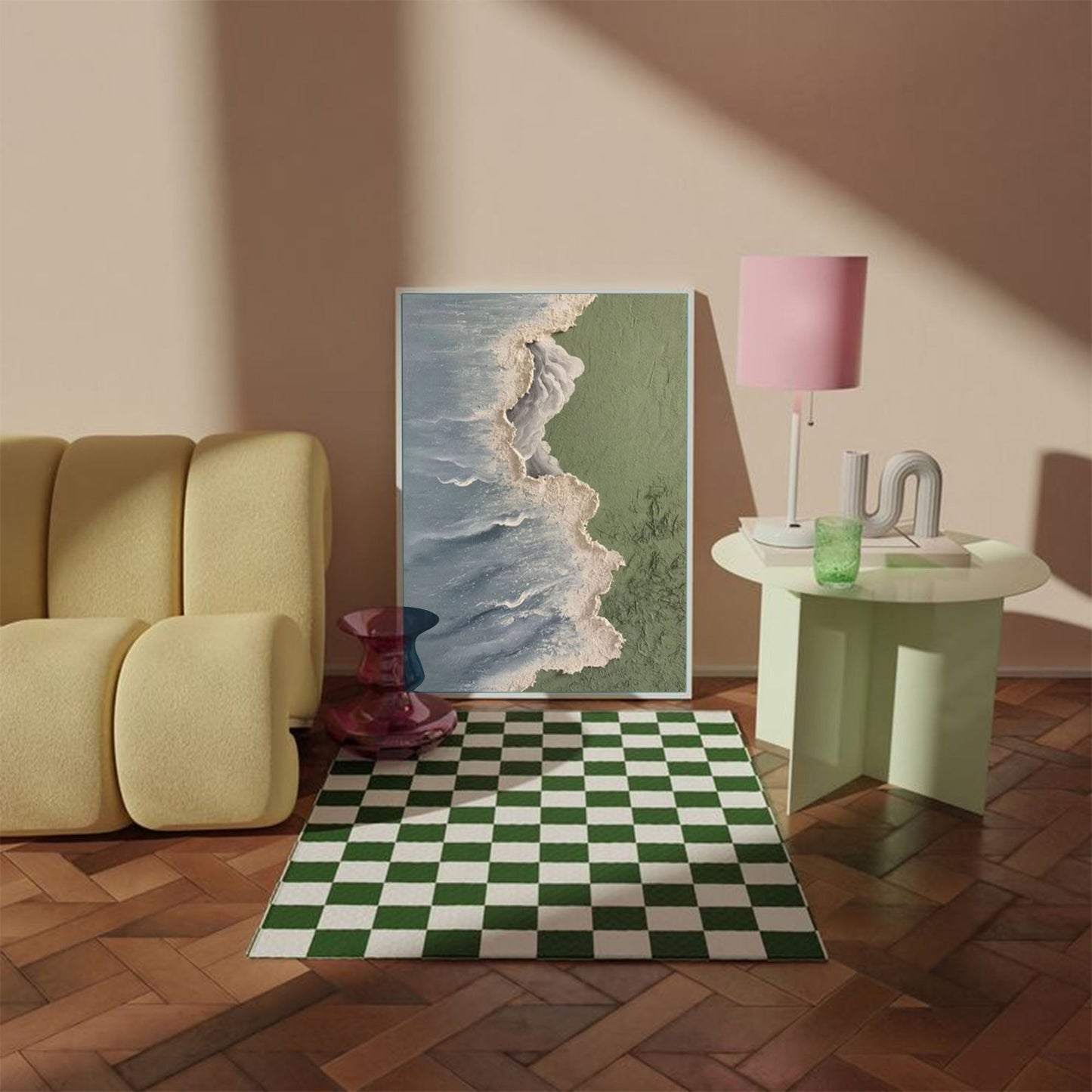 Serene Beach and Ocean Wave Oil Painting for Coastal Home Decor