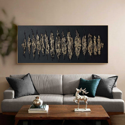 Contemporary Gold and Black Abstract Oil Painting for Modern Home Decor