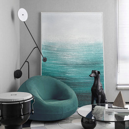 Tranquil Ocean Waves Oil Painting in Serene Blue and White Tones for Coastal Decor
