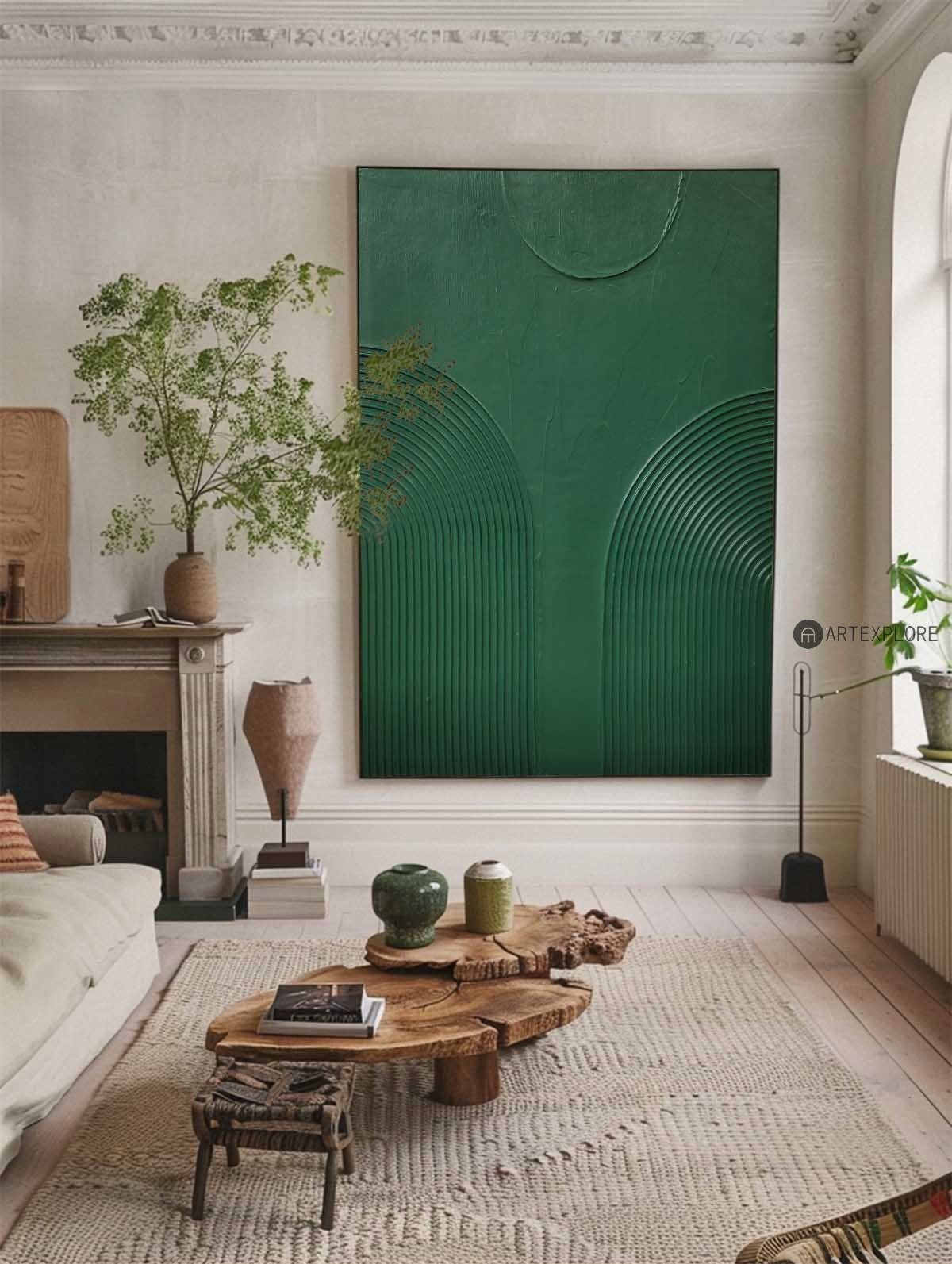 Elegant Green Minimalist Abstract Oil Painting for Modern Home Decor