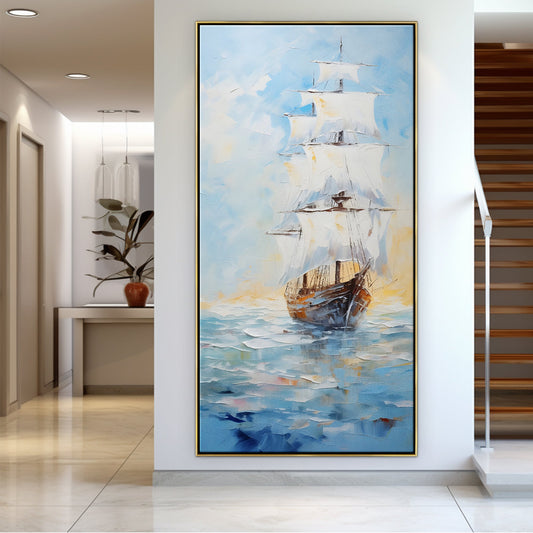 Majestic Sailing Ship on Tranquil Waters - Vibrant Oil Painting Art
