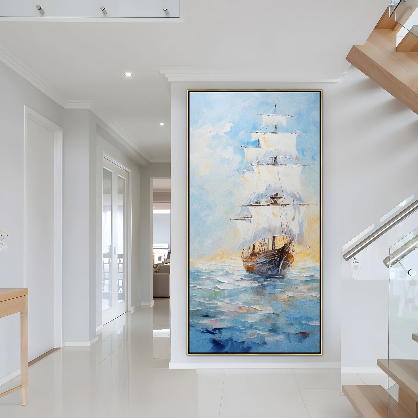 Majestic Sailing Ship on Tranquil Waters - Vibrant Oil Painting Art