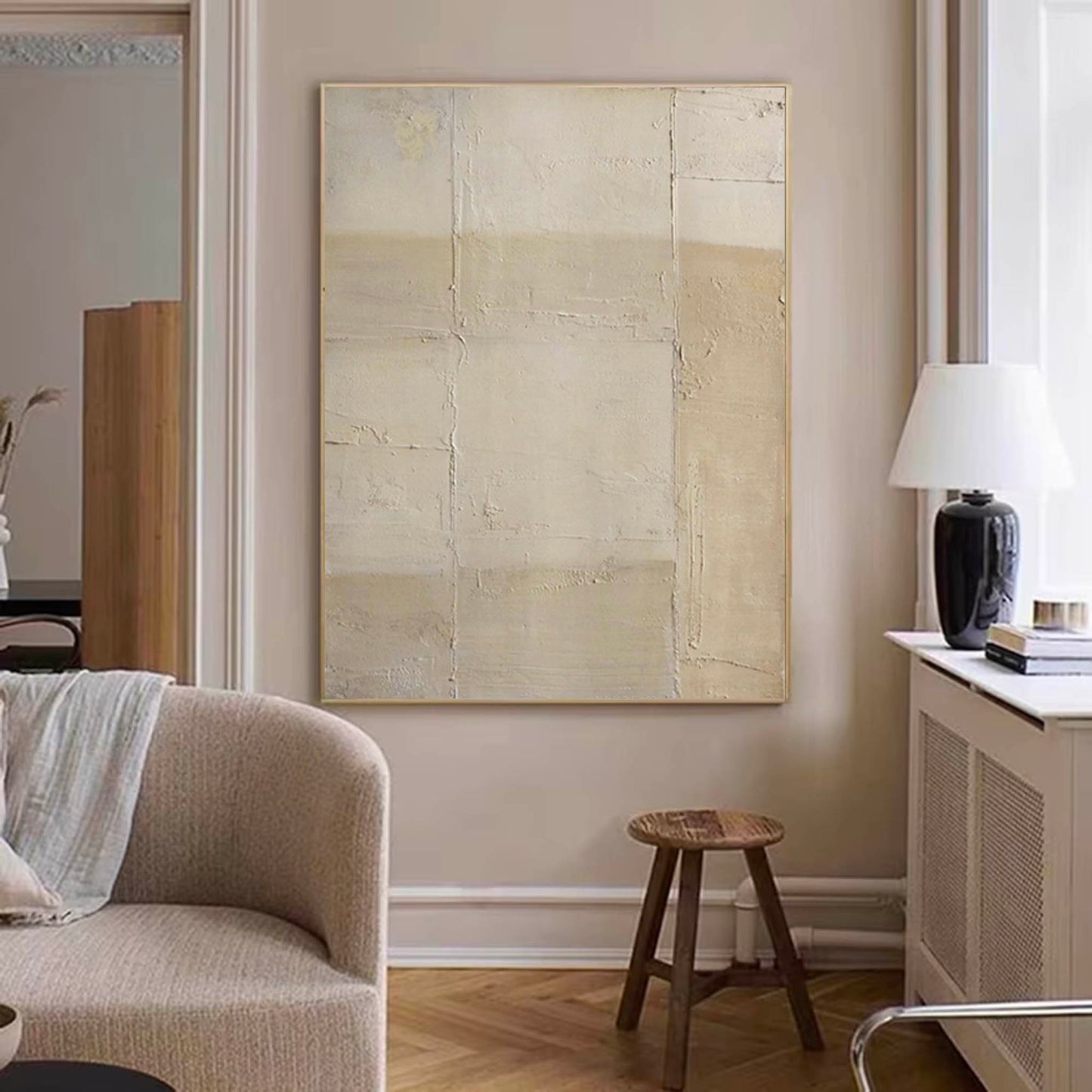 Elegant Minimalist Beige Abstract Oil Painting for Contemporary Home D√©cor