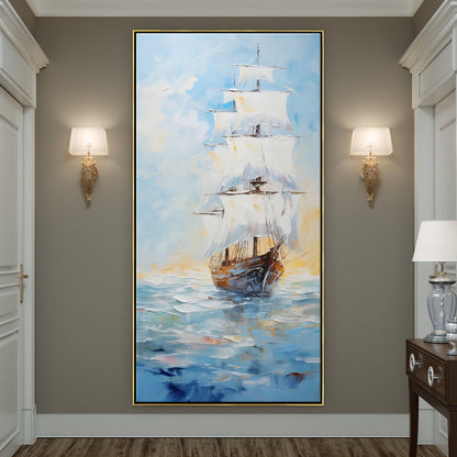 Majestic Sailing Ship on Tranquil Waters - Vibrant Oil Painting Art
