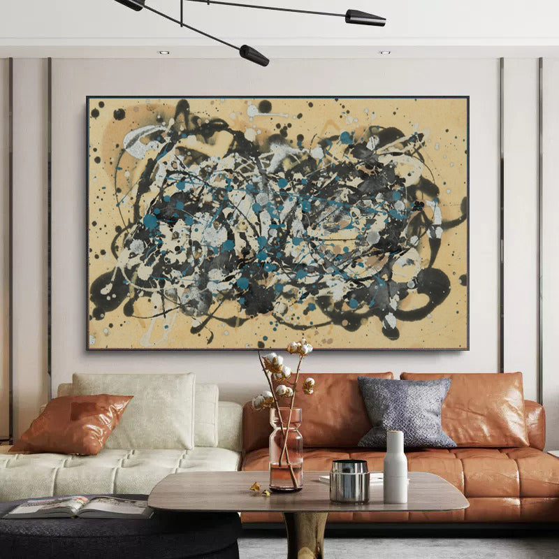 Abstract Blue and Black Ripples - Contemporary Oil Painting for Modern Home Decor