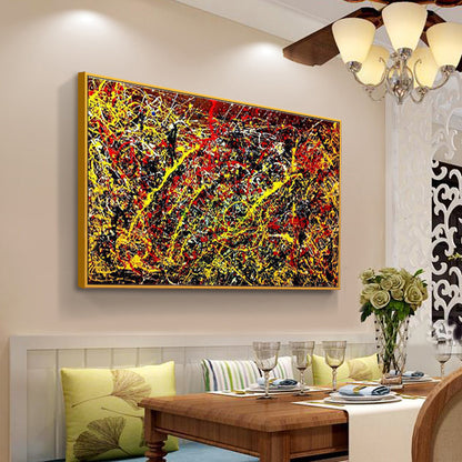 Vibrant Abstract Oil Painting with Fiery Eruptions and Dynamic Colors