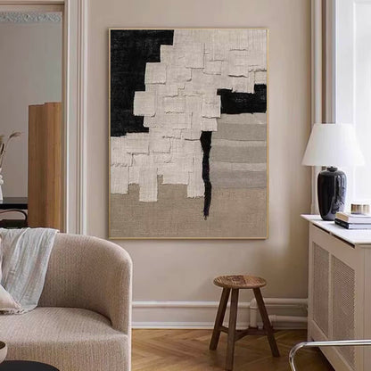 Contemporary Minimalist Abstract Oil Painting in Monochrome Tones for Modern Decor