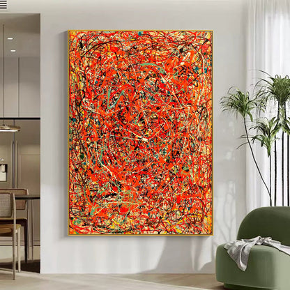 Vivid Abstract Red Oil Painting with Dynamic Energy and Texture