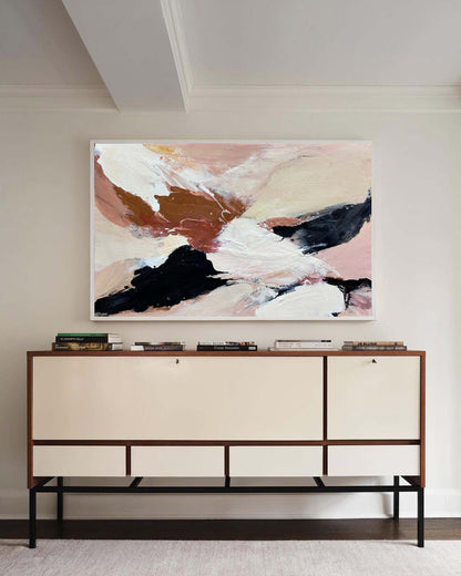 Contemporary Abstract Oil Painting in Soft Neutrals and Bold Contrasts