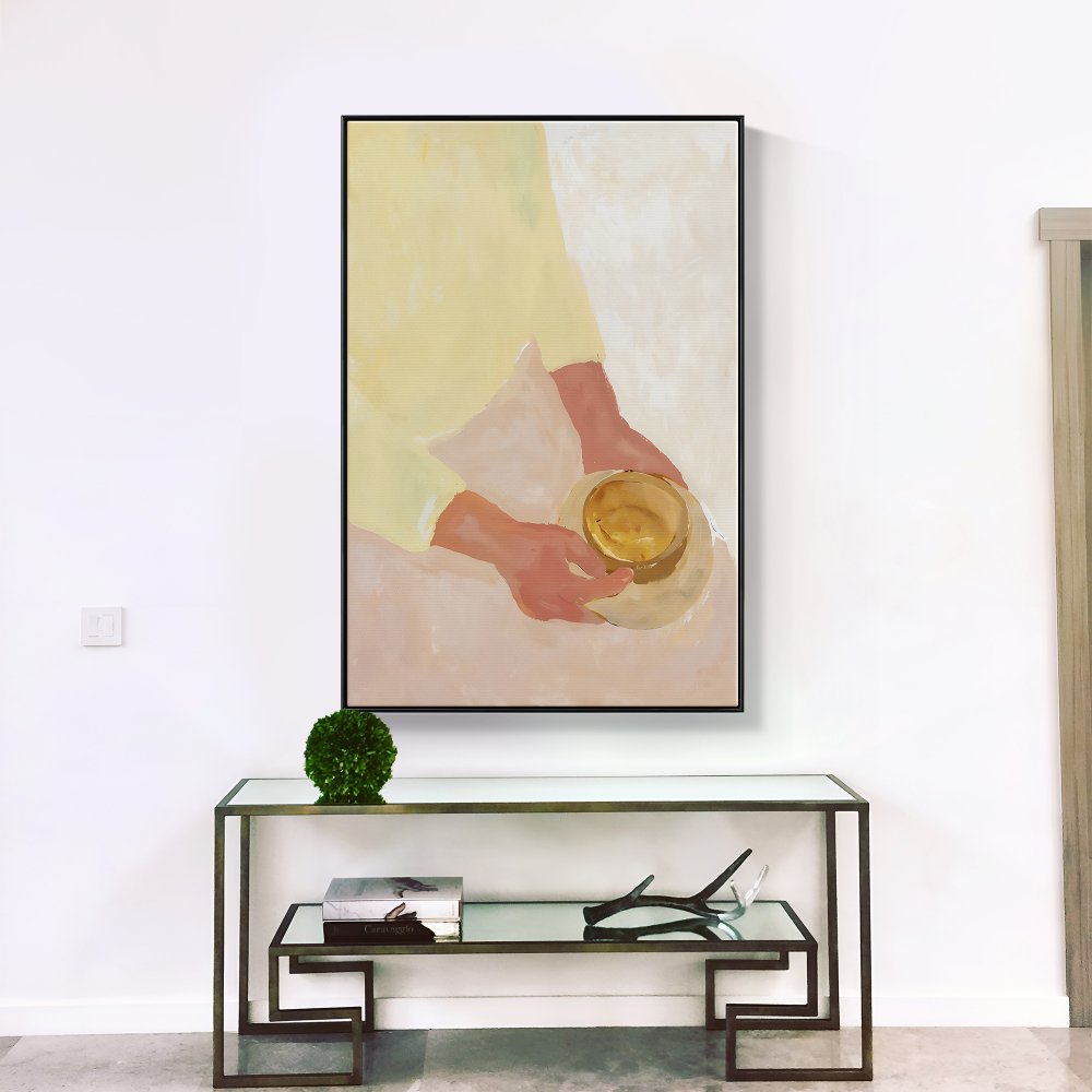 Serene Hands Holding a Bowl - Modern Oil Painting for Tranquil Home Decor