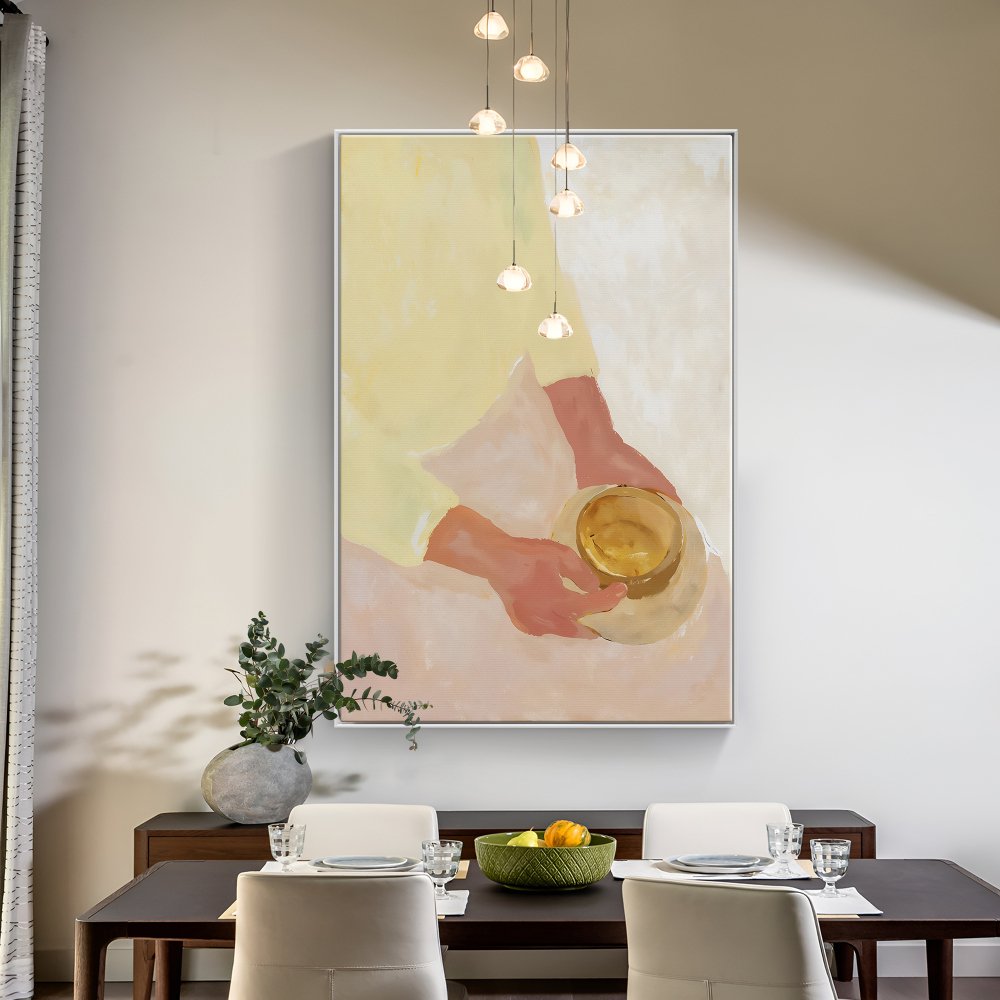 Serene Hands Holding a Bowl - Modern Oil Painting for Tranquil Home Decor