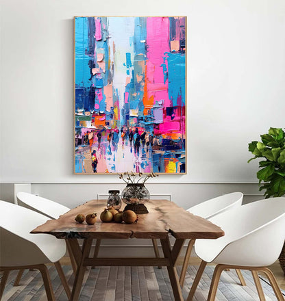 Vibrant Cityscape Oil Painting for Modern Home Decor