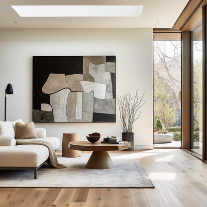 Contemporary Black and White Abstract Oil Painting for Modern Home Decor