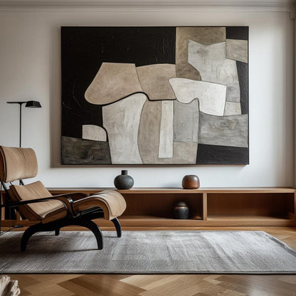 Contemporary Black and White Abstract Oil Painting for Modern Home Decor