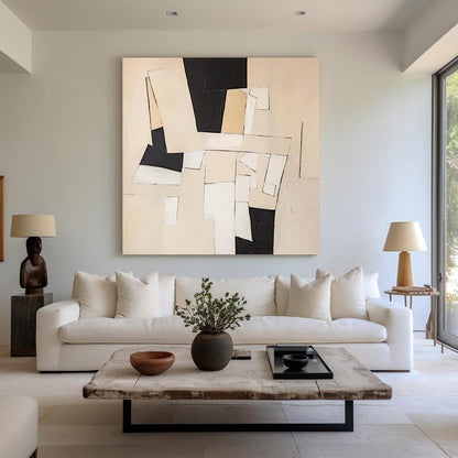 Contemporary Black and White Abstract Oil Painting for Modern Home Decor