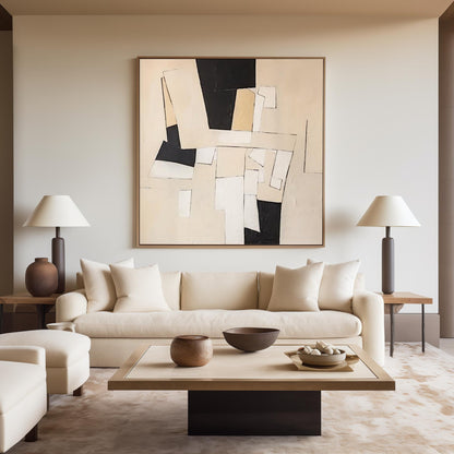 Contemporary Black and White Abstract Oil Painting for Modern Home Decor