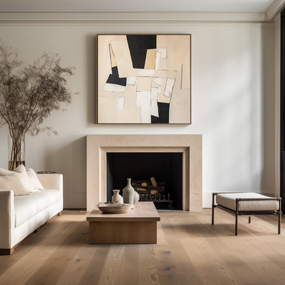 Contemporary Black and White Abstract Oil Painting for Modern Home Decor