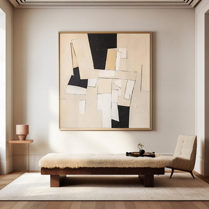 Contemporary Black and White Abstract Oil Painting for Modern Home Decor
