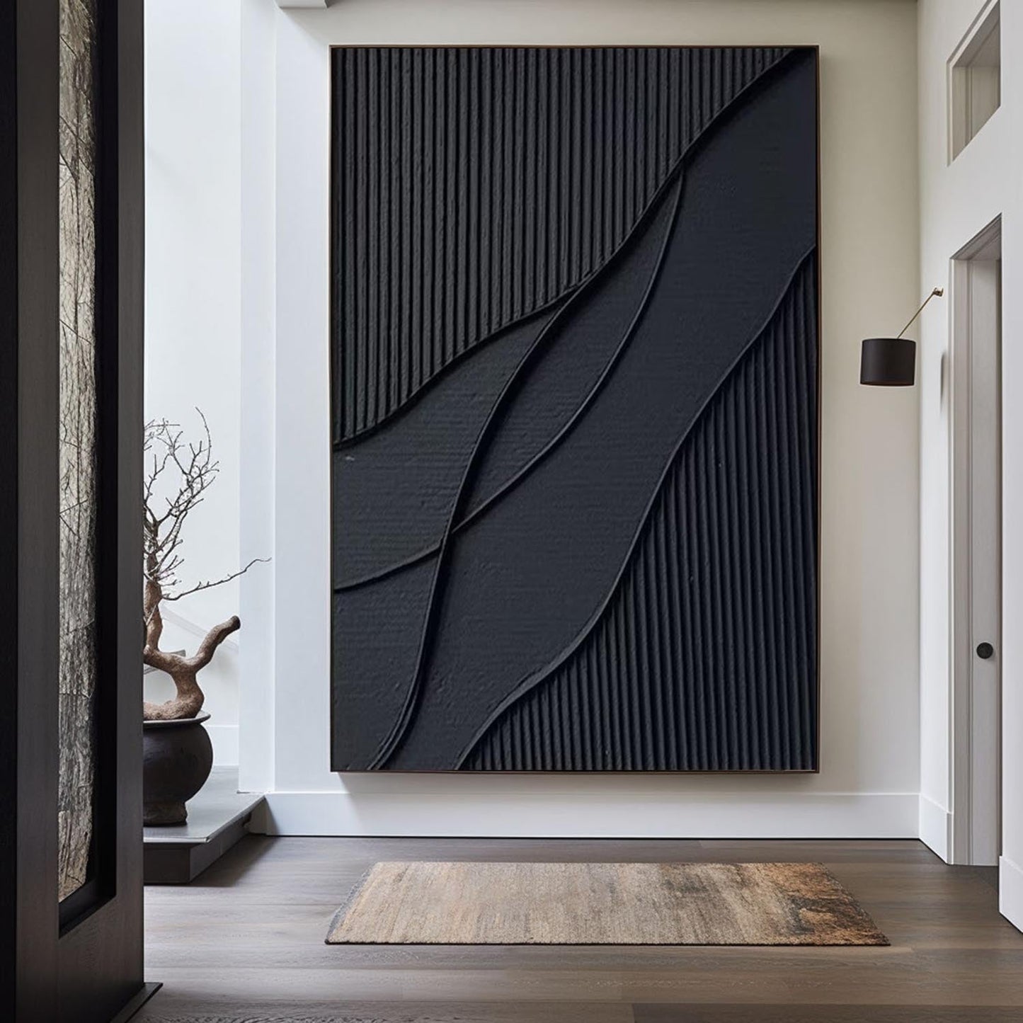 Elegant Minimalist Black Abstract Oil Painting for Modern Home Decor
