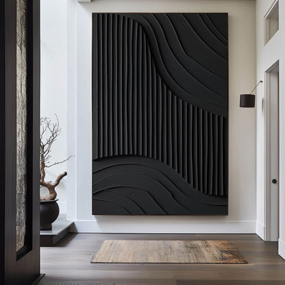 Elegant Black Minimalist Abstract Oil Painting for Modern Home Decor