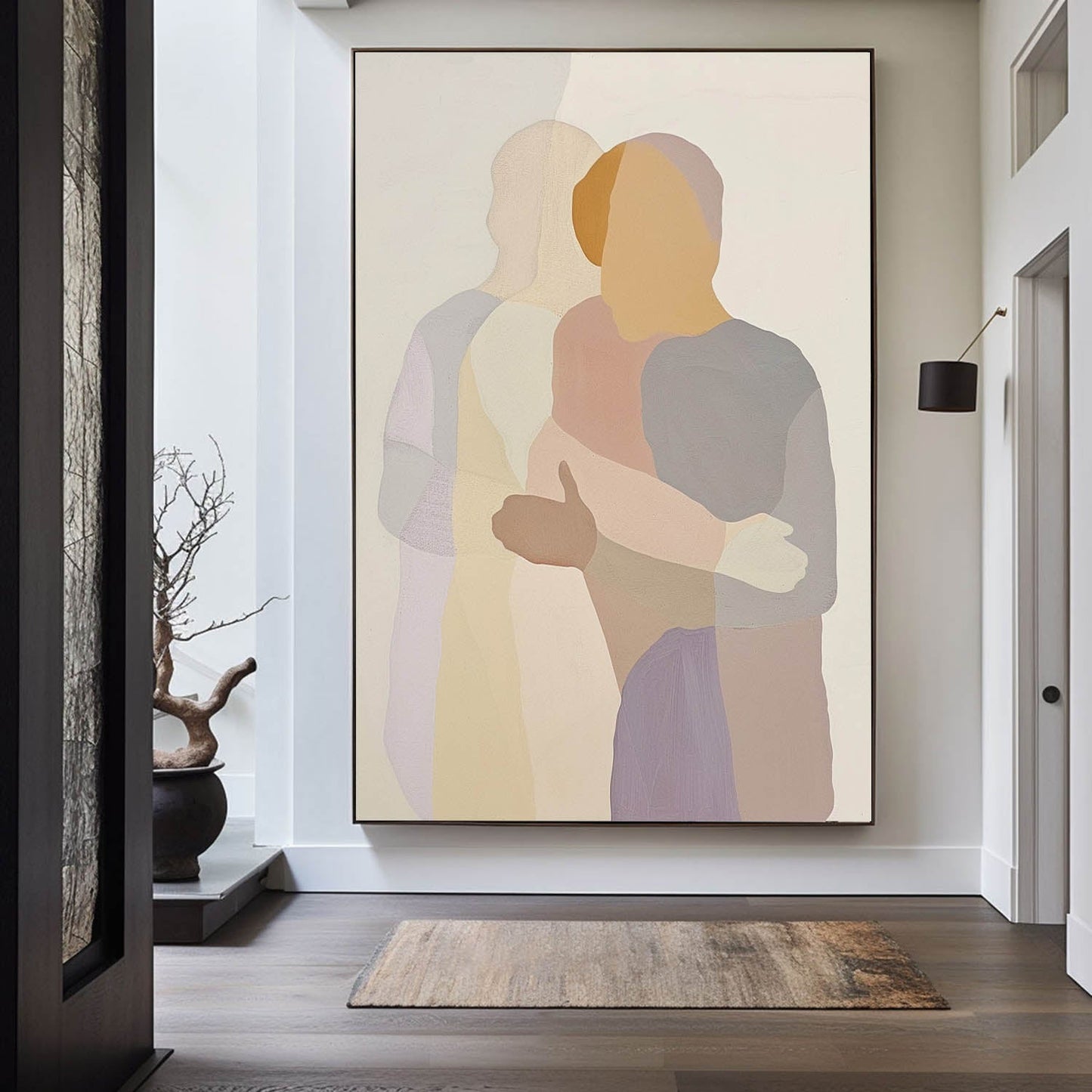 Contemporary Abstract Portrait Art - Emotional Embrace in Oil Painting