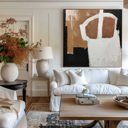 Elegant Black and Brown Minimalist Oil Painting for Modern Home Decor