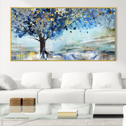 Vibrant Blue Abstract Tree Painting for Modern Home Decor