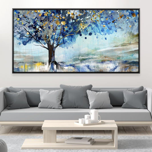 Vibrant Blue Abstract Tree Painting for Modern Home Decor