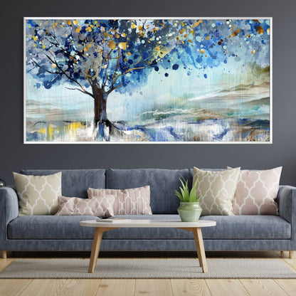 Vibrant Blue Abstract Tree Painting for Modern Home Decor