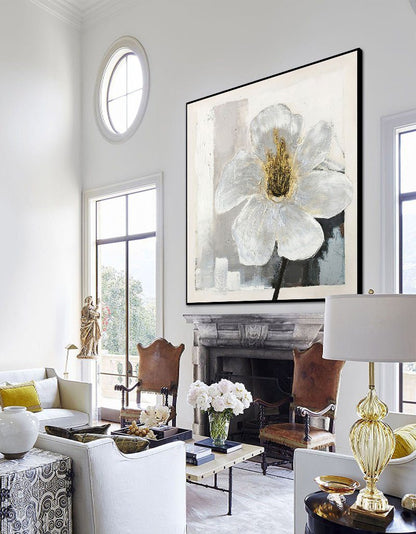 Elegant White Flower Oil Painting for Home Decor and Art Lovers