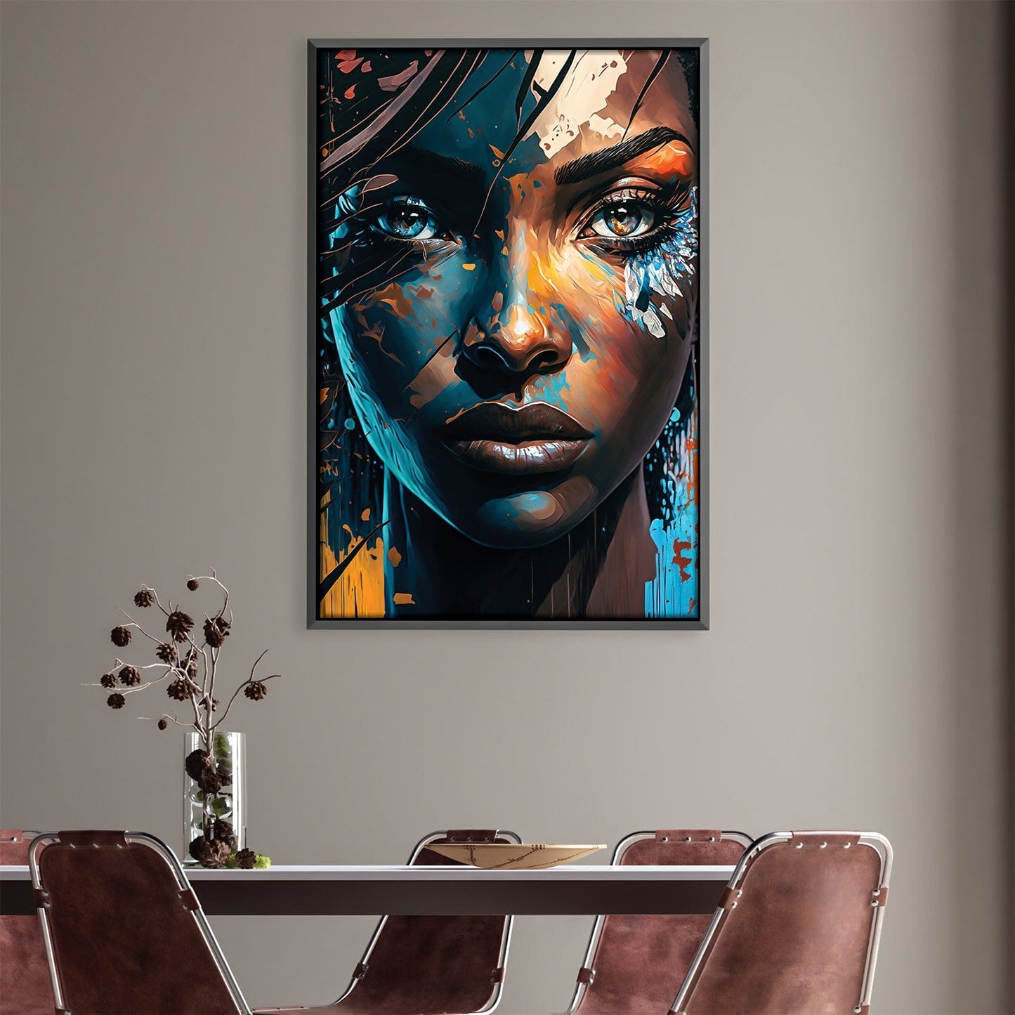 Vibrant Abstract Portrait Wall Art - Colorful Oil Painting for Modern Decor