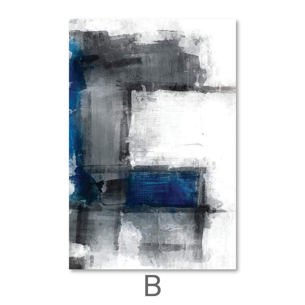 Blue and Gray Abstract Landscape Oil Painting for Modern Home Decor