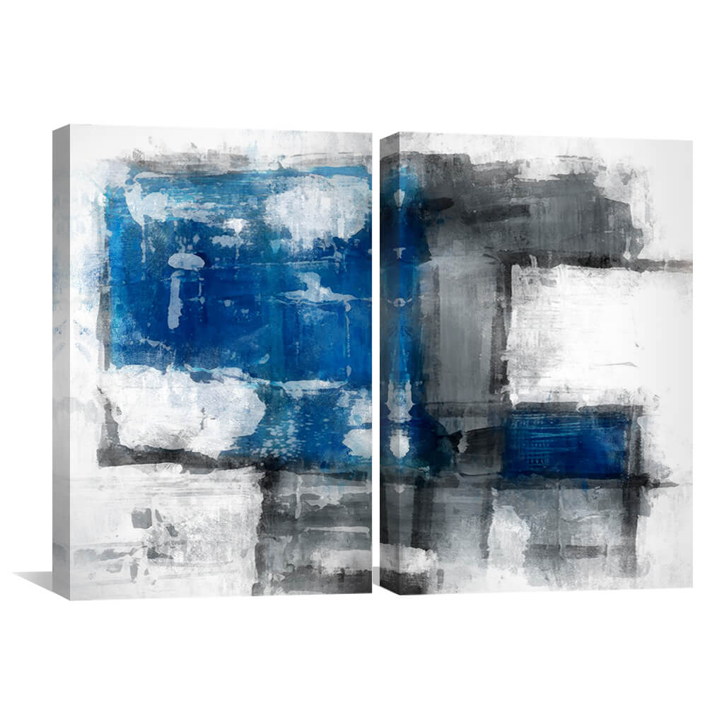 Blue and Gray Abstract Landscape Oil Painting for Modern Home Decor