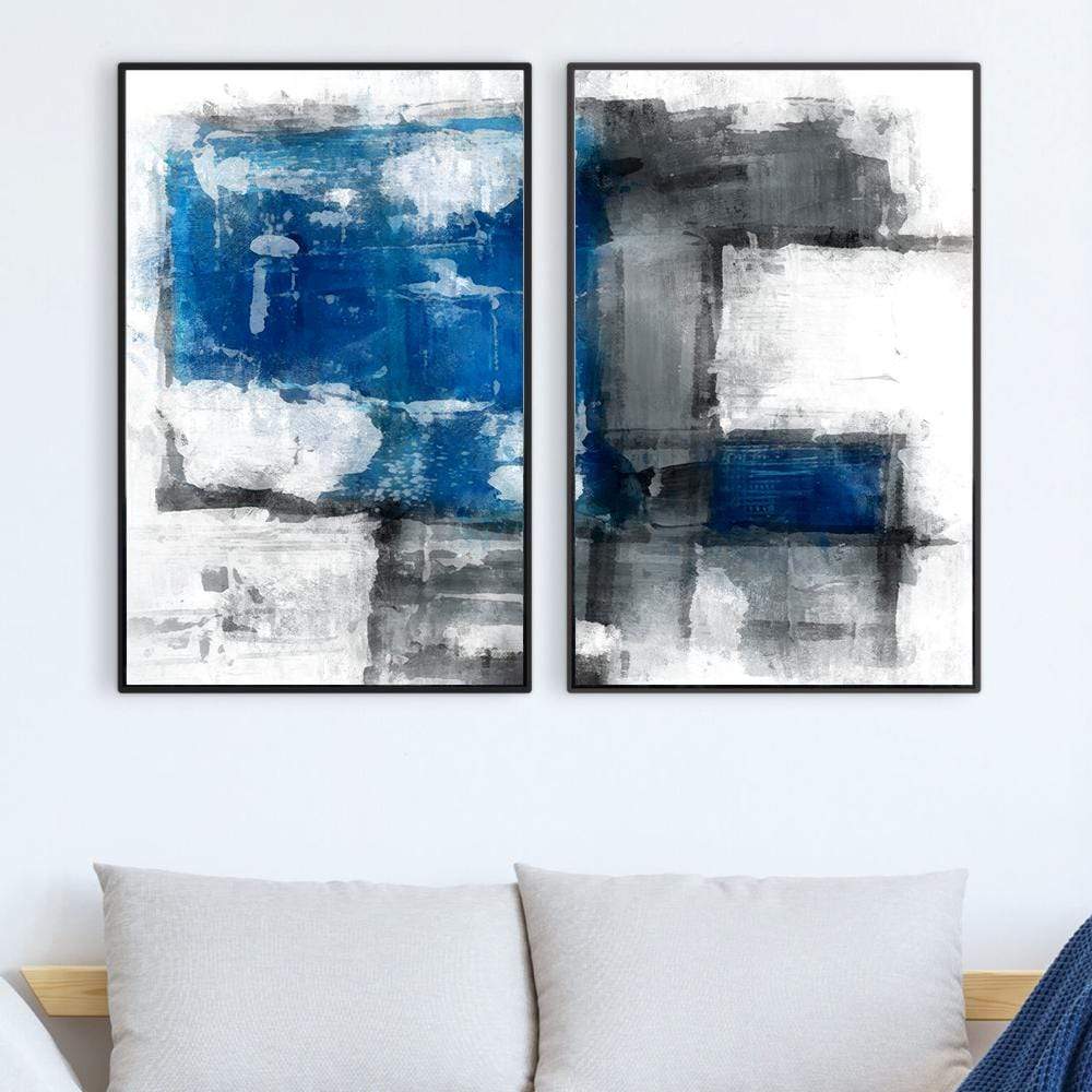 Blue and Gray Abstract Landscape Oil Painting for Modern Home Decor