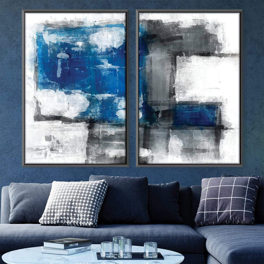 Blue and Gray Abstract Landscape Oil Painting for Modern Home Decor