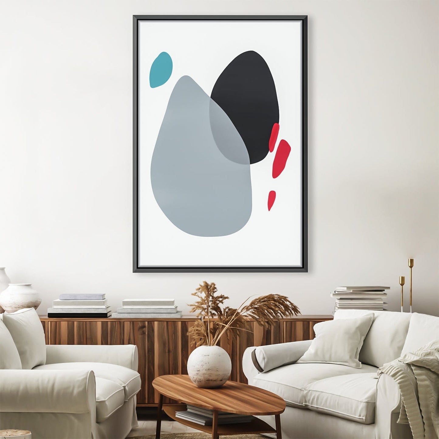 Contemporary Abstract Oil Painting with Minimalist Shapes and Bold Colors