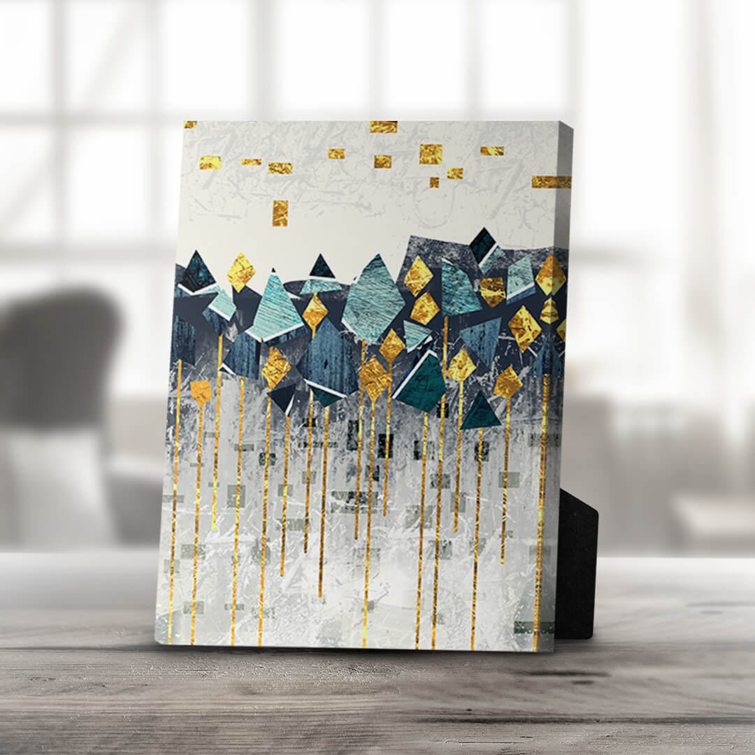 Stunning Abstract Mountain Landscape with Gold Highlights Canvas Art