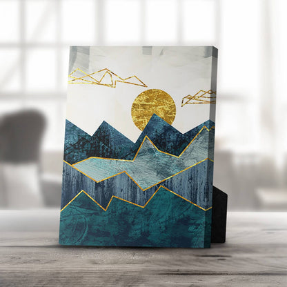 Stunning Abstract Mountain Landscape Oil Painting with Golden Sun