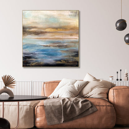 Serene Abstract Ocean Waves and Sky Horizon Oil Painting for Modern Decor