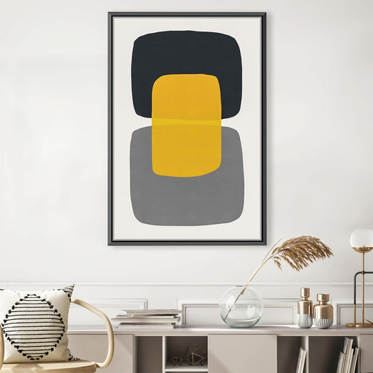 Modern Abstract Geometric Oil Painting in Yellow and Gray for Contemporary Decor