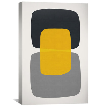 Modern Abstract Geometric Oil Painting in Yellow and Gray for Contemporary Decor