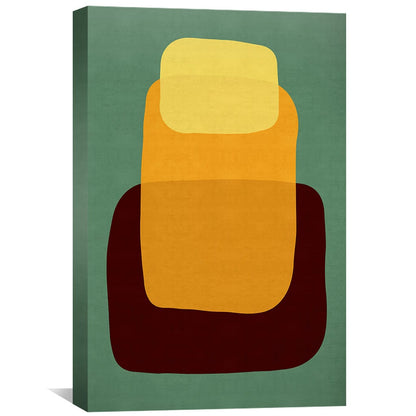 Contemporary Abstract Oil Painting with Geometric Shapes in Green and Earthy Tones
