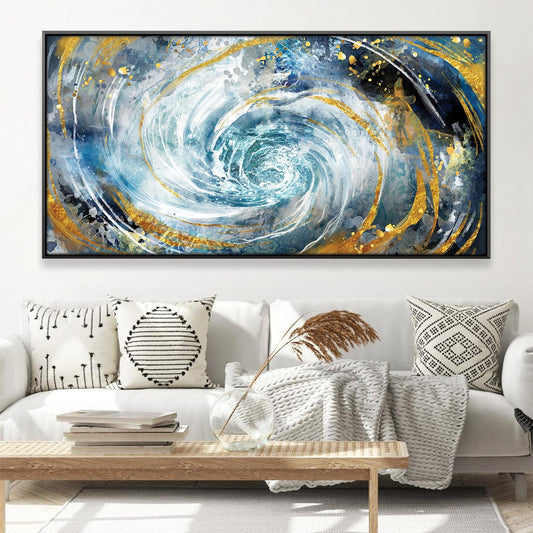 Swirling Ocean Blue Abstract Oil Painting for Modern Home Decor