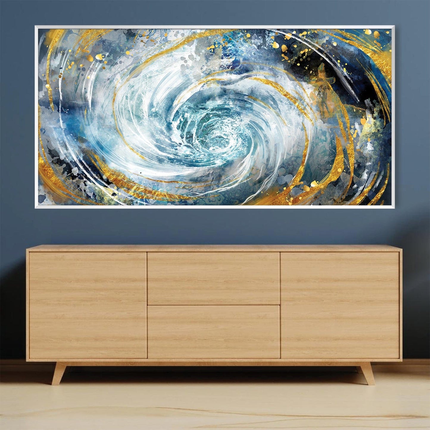 Swirling Ocean Blue Abstract Oil Painting for Modern Home Decor