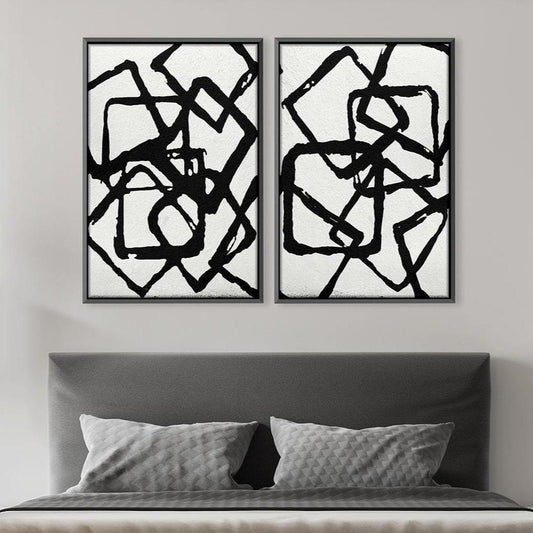 Monochrome Abstract Art: Dynamic Black and White Oil Painting for Modern Decor