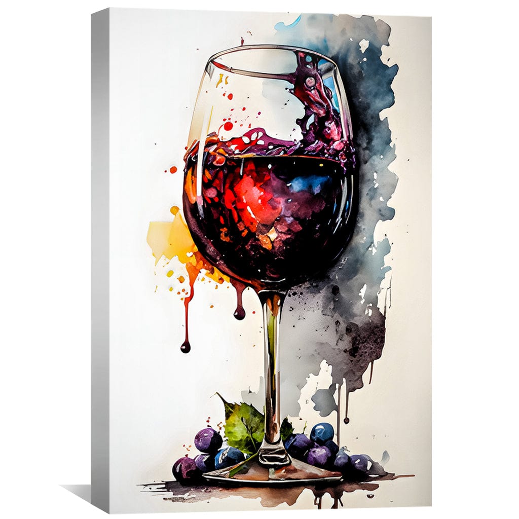 Vibrant Abstract Wine Glass Painting with Grapes for Modern Dining Decor