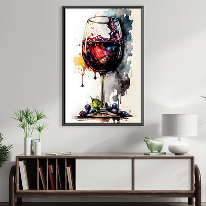 Vibrant Abstract Wine Glass Painting with Grapes for Modern Dining Decor