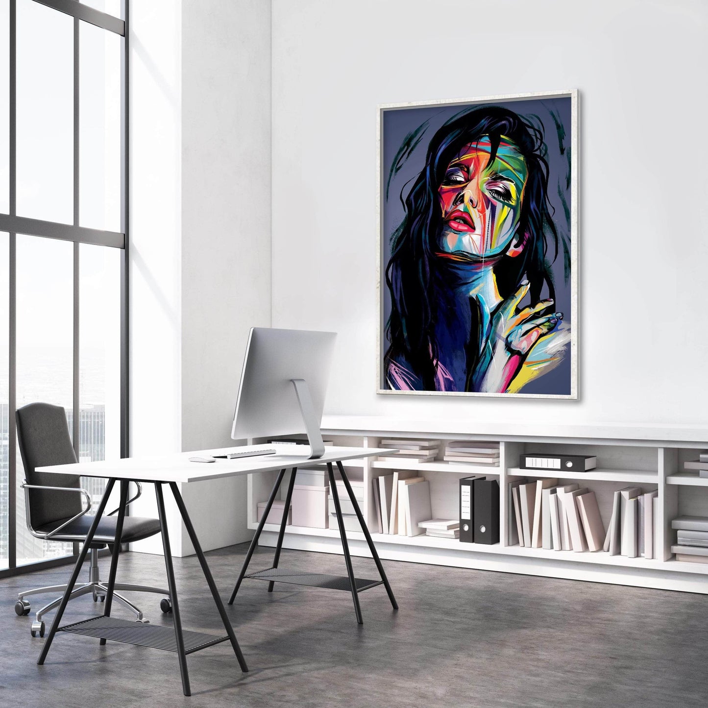 Vibrant Abstract Portrait of a Woman – Expressionist Oil Painting for Modern Decor