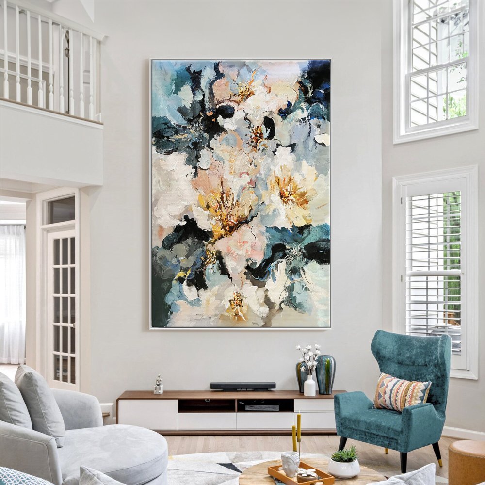 Vibrant Abstract Flower Oil Painting for Modern Home Decor