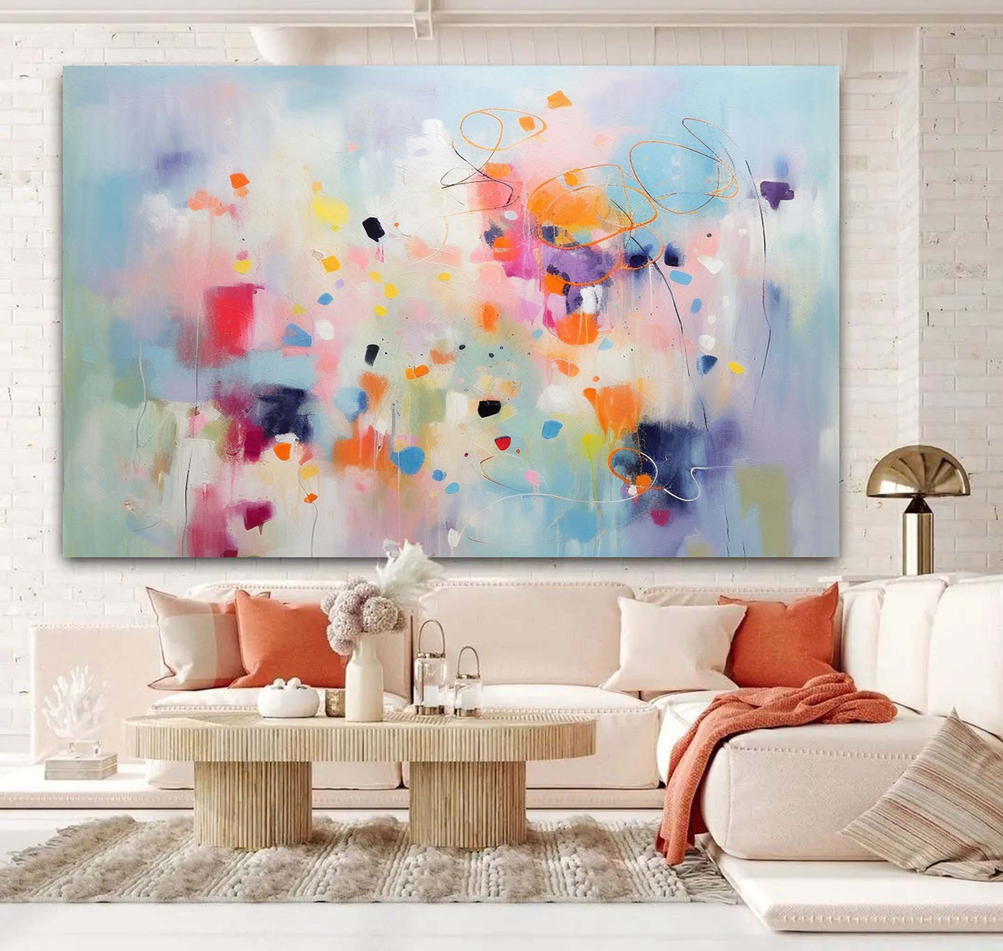 Vibrant Abstract Oil Painting with Colorful Splashes for Modern Home Decor